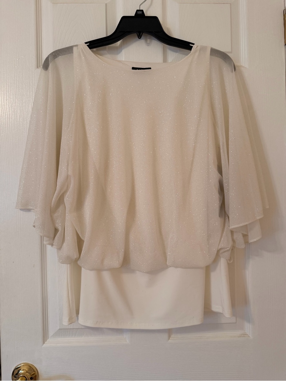 MSK Sparkle Cream Sheer Sparkle Layered Blouson Blouse (NWT)